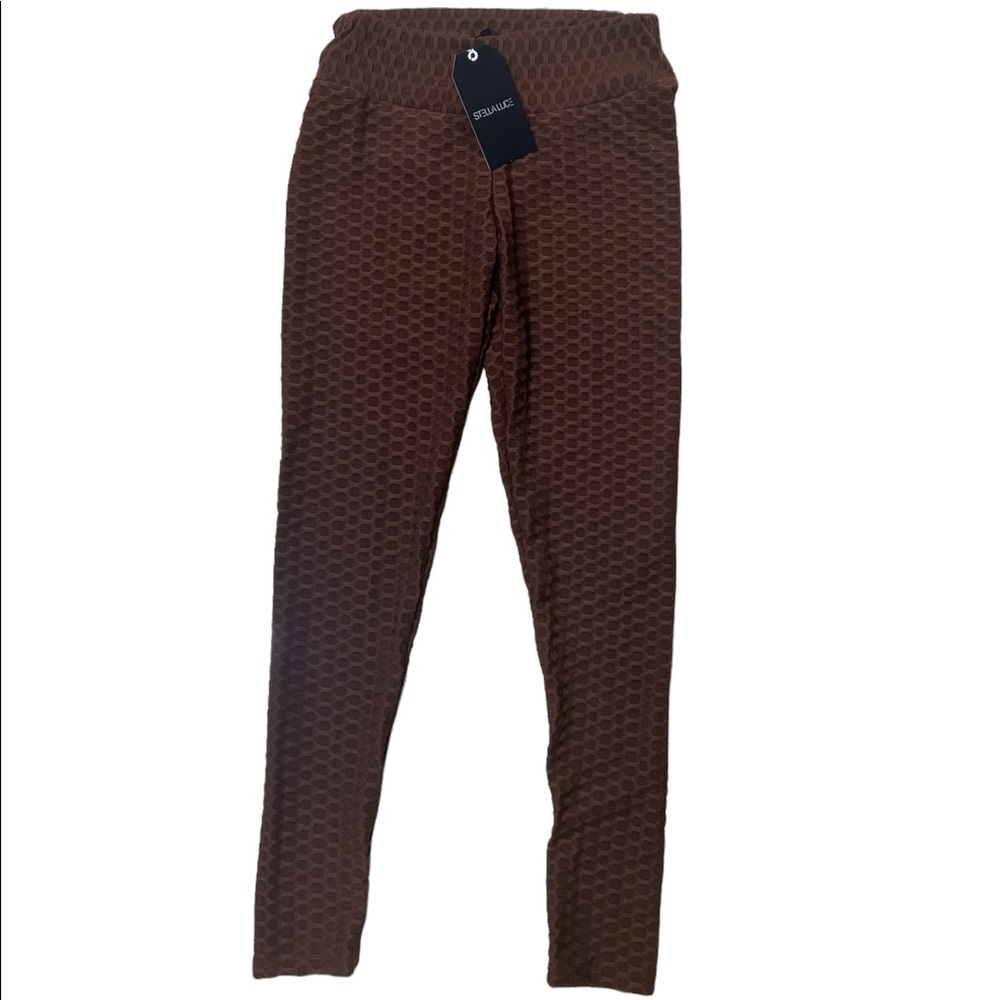 Brown Textured Leggings